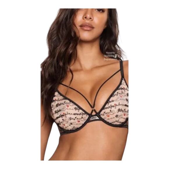 Victoria's Secret Other - Victoria's Secret Women's 34B Strappy Plunge Bra Love Script Grubge Lingerie New